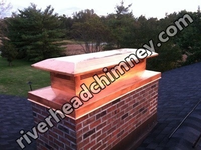Before and after chimney cap replacement in Riverhead, NY