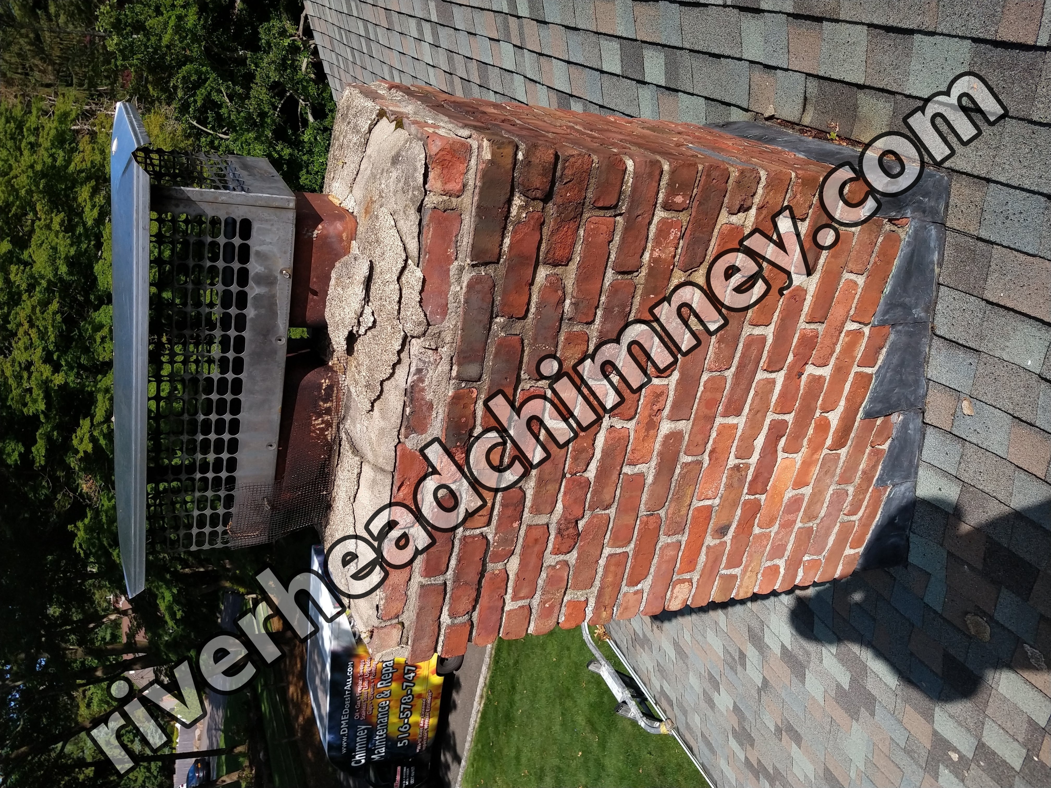Cracked chimney crown professionally repaired in Riverhead, New York